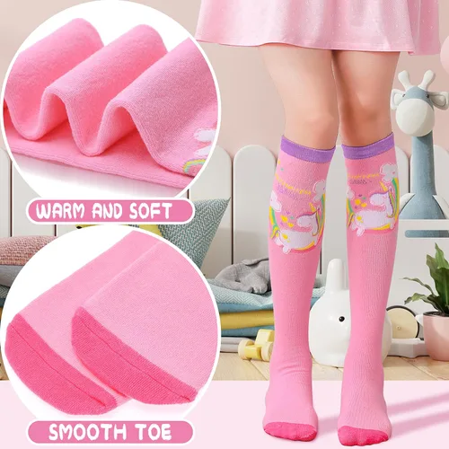 Miniatura 3 de Calcetines altos hasta la rodilla para niños y niñas 6 pares de calcetines largos y divertidos de animales coloridos para niños