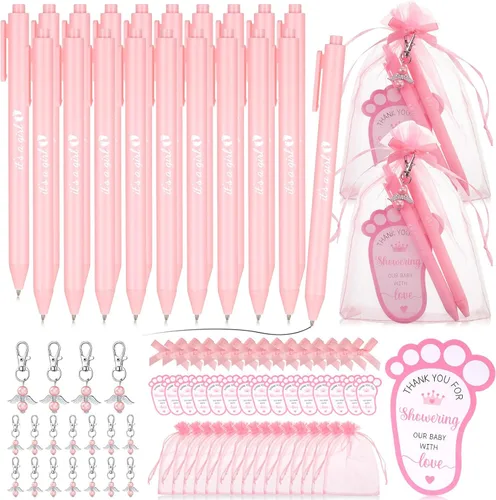Ctosree 250 piezas de recuerdos de baby shower, incluye bolígrafos, llaveros de ángel, bolsas de organza, tarjetas de agradecimiento para regalos de