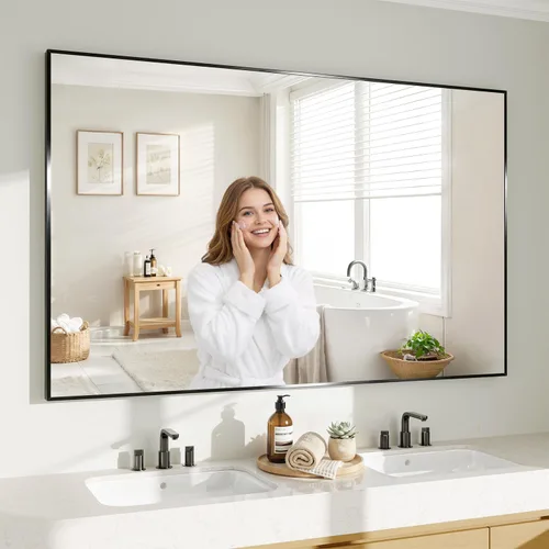 Miniatura 22 de Koonmi Espejo de pared rectangular negro, espejo de baño de 24 x 32 pulgadas, espejo de tocador con marco de aluminio para entrada, sala de estar