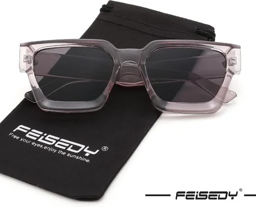 Miniatura 73 de FEISEDY Gafas de sol cuadradas retro de los años 90 para mujeres y hombres, gafas de sol rectangulares gruesas de moda con protección UV400 B2385