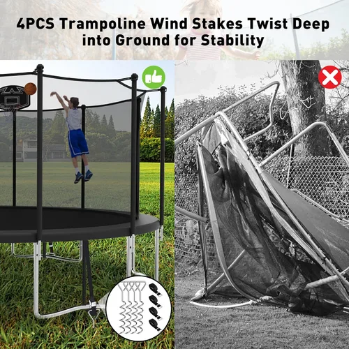 Miniatura 2 de Trampolín de 1500 libras de 8, 10, 12, 14, 15, 16 pies para adultos/niños con red de seguridad, aro de baloncesto, pelota, estacas y escalera