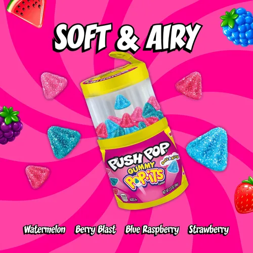 Miniatura 4 de Push Pop Pop-Its - Gomitas de caramelo, 8 unidades envueltas individualmente en varios sabores afrutados, caramelos masticables divertidos