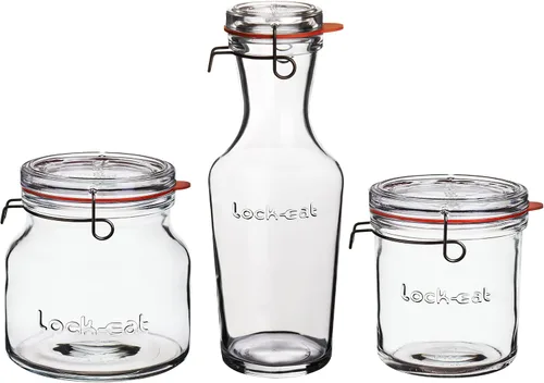Luigi Bormioli Lock-Eat Juego de 3 tarros (juego de 3): innovadora tapa de cristal, fácil de cerrar, fácil de abrir, apto para lavavajillas,