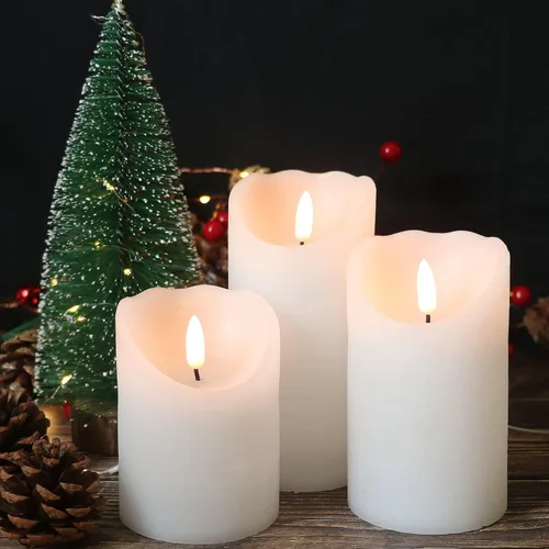 Miniatura 4 de Eldnacele Velas parpadeantes sin llama con temporizador remoto, mecha 3D de cera real, funciona con pilas, velas blancas con control remoto, juego