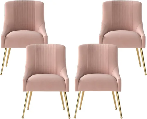 Miniatura 14 de Sillas de comedor modernas, sillas de comedor tapizadas en terciopelo con patas doradas, juego de 2 sillas de acento con capitoné para sala de Beige