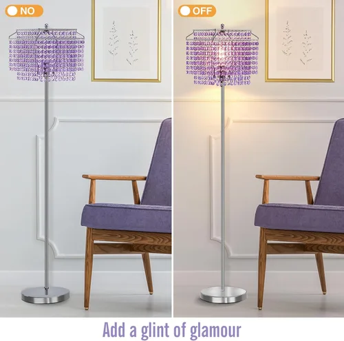 Miniatura 4 de Lámpara de pie de cristal morado, lámparas de pie de 64 pulgadas de alto con pantalla de doble capa, elegante lámpara de pie con interruptor de pie
