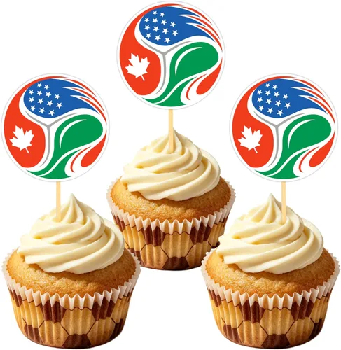 24 piezas 2026 decoración de cupcakes del mundo de fútbol para torta de fútbol 2026 suministros de decoración de fiesta de la Copa del Mundo de