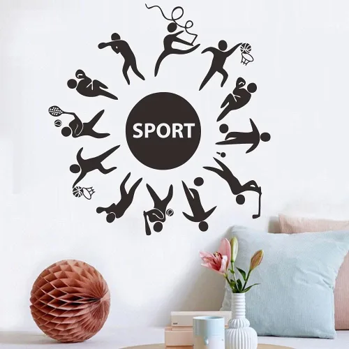 Miniatura 5 de Calcomanía deportiva de pared para habitación de los niños, calcomanías de PVC extraíbles con fútbol, baloncesto, béisbol y cuerda de saltar