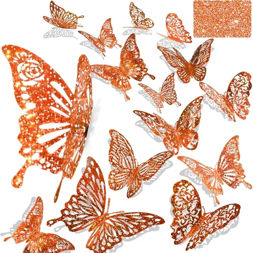 Miniatura 10 de 60 calcomanías de pared de mariposa plateada iridiscente 3D, calcomanías holográficas con 5 estilos murales de papel decorativo para guardería, aula