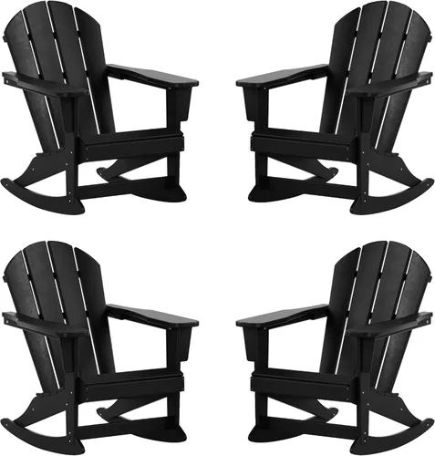 Miniatura 126 de WestinTrends Silla mecedora Malibu de poliéster para exterior/patio Adirondack, Negra