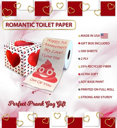 Miniatura 3 de Impreso TP Happy 5th Anniversary My Love papel higiénico regalo – Divertido regalo de quinto aniversario para marido, esposa, novio, novia, broma