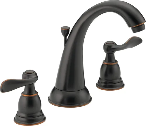 Delta Windemere Grifo de baño de bronce pulido con aceite 3 agujeros, grifo de fregadero de baño de 8 pulgadas para tocador, conjunto de drenaje de