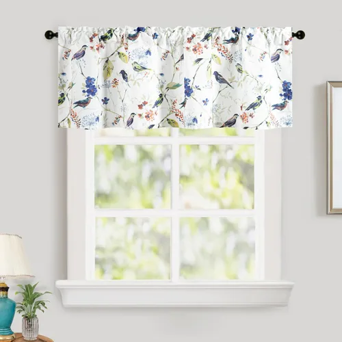 Miniatura 23 de Leeva - Cortinas pequeñas con estampado de pájaros, 24 pulgadas de largo, conjunto de paneles para ventanas, diseño de estampado de pájaros