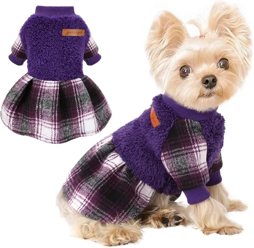 Miniatura 15 de Suéter para perro, ropa de invierno para perros pequeños, niño y niña, vestido de otoño para perrito, forro polar cálido, chihuahua, Yorkie, Tartán