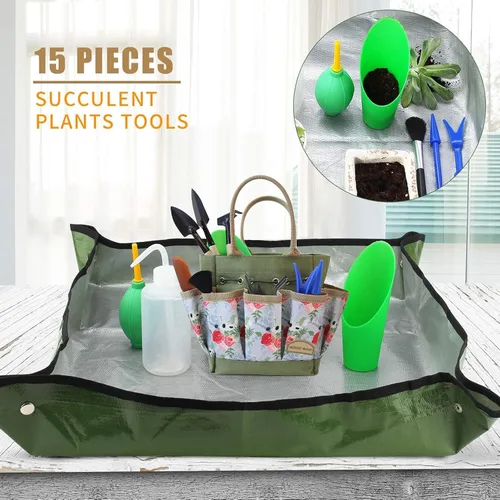 Miniatura 7 de G GOOD GAIN Kit de suculentas de jardín con bolsa organizadora, 15 herramientas para suculentas, juego de mini herramientas de jardinería de mano