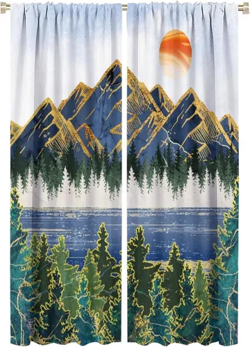 Miniatura 41 de Cortinas opacas con bolsillo para cortinero de montaña forestal, para sala de estar, oscurecimiento de la habitación, estilo japonés, paisaje