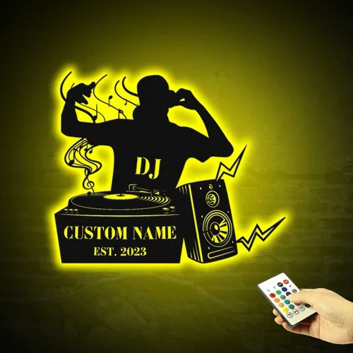 Miniatura 2 de Letrero de pared personalizado con nombre de reproductor de DJ con luz LED, luz LED DJ, regalo de DJ personalizado, decoración de pared con nombre