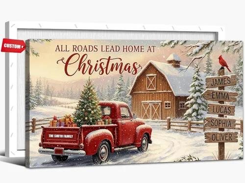 Miniatura 20 de GUTTATY Arte de pared en lienzo de Navidad personalizado, impresiones de lienzo personalizadas con apellido y señales, póster de decoración de pared