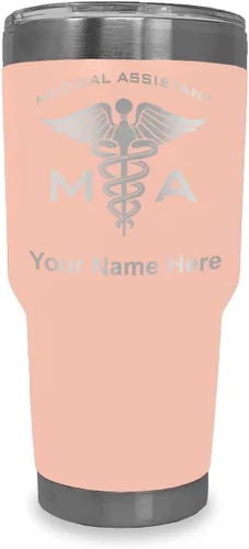 Miniatura 8 de LaserGram Taza aislada al vacío de 20 onzas, asistente médico MA, grabado personalizado incluido (rosa)