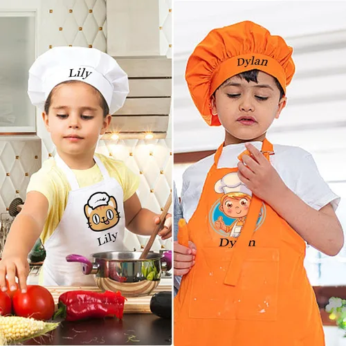 Miniatura 7 de Delantales personalizados para niños, sombrero de chef y delantal con nombre personalizado para niños, delantal para cocinar, hornear, cocina