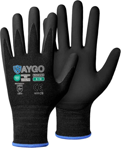 Miniatura 16 de KAYGO Guantes de Trabajo de Seguridad con Revestimiento de Nitrilo MicroFoam, 3 Pares KG18NB, Guante de Punto Sin Costuras de Nylon con Dedos Gris