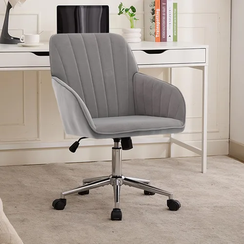 Miniatura 17 de Mid Back Velvet Home Office Task Chair, Modern Comfy Vanity Chair with Wheels, Upholstered Rolling Cute Desk Chair, Makeup Chair for Women Girls