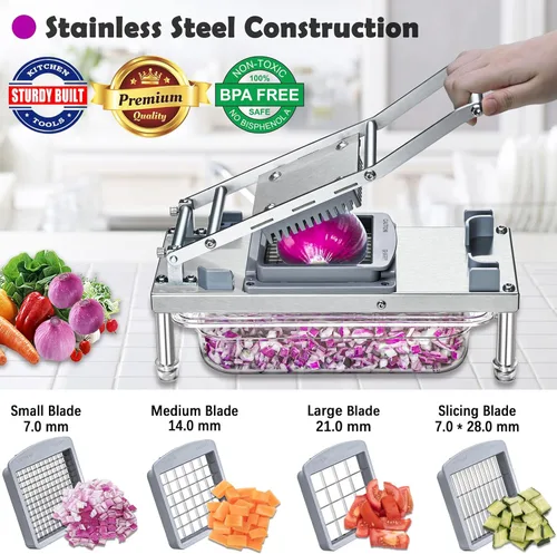 Miniatura 3 de Picador de verduras de acero inoxidable con 4 cuchillas, picador profesional de alimentos con recipiente, picador de cebolla para ensalada
