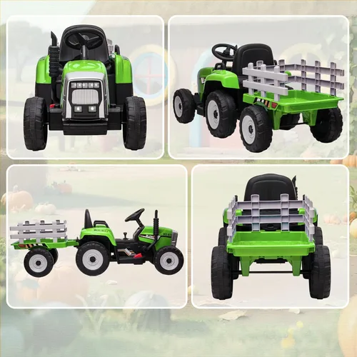 Miniatura 9 de Aosom Tractor de paseo de 12 V con remolque, motores duales de 25 W, tractor eléctrico a batería con control remoto, sonido de arranque de música
