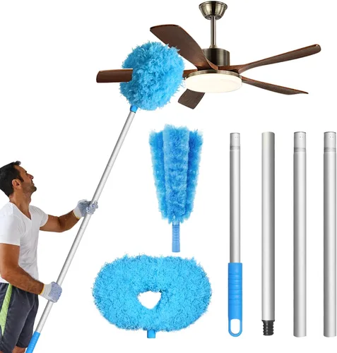 Storystore Limpiador de ventilador de techo – Plumero ajustable con poste de extensión, plumeros para limpiar la hoja del ventilador, paredes y