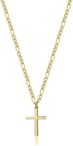 Collar Tasbern de cruz acero inoxidable chapado en oro de 14 quilates con dije de cruz simple joyería religiosa regalo para niño y hombre