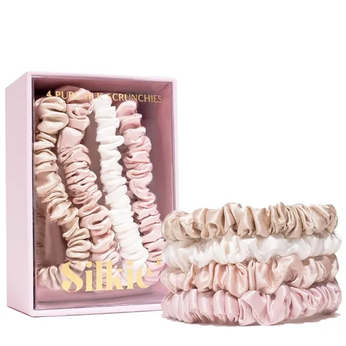 Miniatura 12 de SILKIE Juego de 4 coleteros de seda de morera 100% pura, color negro, marrón, chocolate, rosa, nude, neutro, bolsa de viaje para todos los días