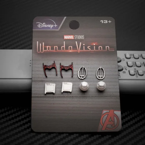 Miniatura 5 de Marvel Studios - Juego de aretes de acero inoxidable con base de metal para mujer, con licencia oficial de WandaVision, se vende en 4 pares