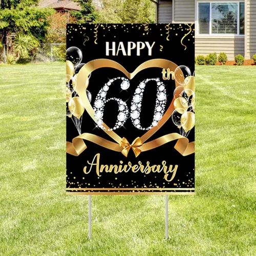 Miniatura 8 de Letrero de 50 aniversario para patio, decoración al aire libre, dorado, 50 aniversario de boda, letrero de césped con estacas para suministros