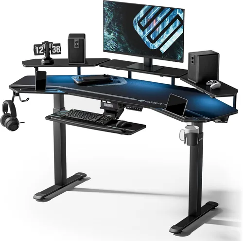 Miniatura 13 de EUREKA ERGONOMIC Aero - Escritorio eléctrico de pie en forma de W de 55 pulgadas, escritorio para juegos de computadora de altura ajustable