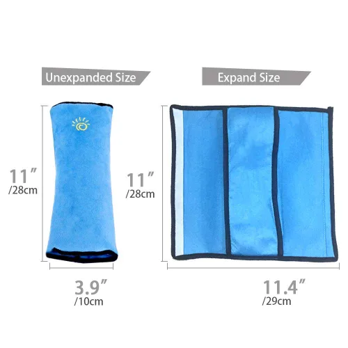 Miniatura 8 de 2 almohadas azules para cinturón de seguridad para niños, almohada para cinturón de seguridad de bebé, protector de almohada de asiento de automóvil
