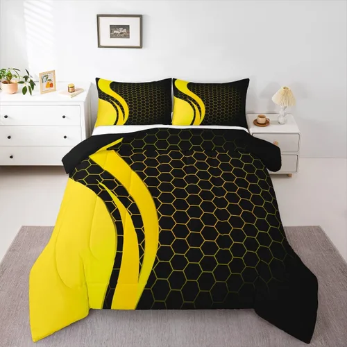 Miniatura 11 de Feelyou Juego de ropa de cama abstracta suave para niños y niñas, juego de edredón geométrico tamaño individual, edredón de rayas de microfibra