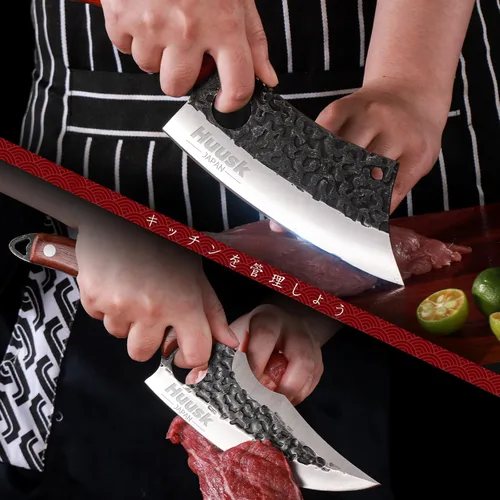 Miniatura 3 de Huusk Juego de Cuchillos de Carnicero Cuchillo de Chef Serbio Forjado a Mano Cuchillo de Deshuesado Viking Cuchillo de Corte 3 Piezas Juego