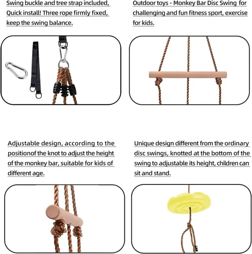 Miniatura 6 de KINSPORY Columpio de disco para niños, accesorios de juego de columpios, barras de mono de gimnasio de altura ajustable de 7 pies, asiento de árbol