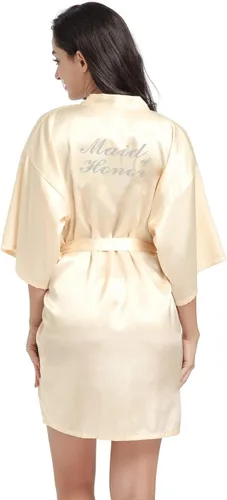 Miniatura 8 de Bata de boda para mujer, para novia, dama de honor, corta, de satén, kimono, batas de seda para prepararse, fiesta nupcial