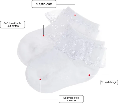 Miniatura 4 de DRESHOW Calcetines de bebé para niñas con ojales y volantes de encaje, calcetines de vestir para recién nacidosbebésniños pequeñosniños para niña