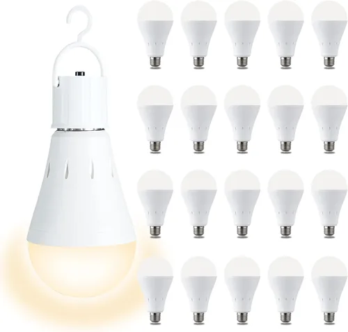 Miniatura 15 de DEBAOBULB Paquete de 10 bombillas de emergencia recargables, bombilla LED alimentada por batería, 3000 K, cálida E26, 120 voltios, 9 W, 60 W, Blanco