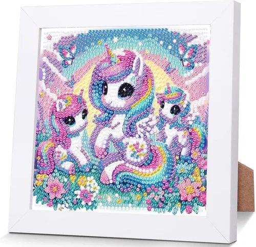 Miniatura 23 de xackcme Kits de pintura de diamantes de gato para niños con marco, arte de diamantes de animales para niños de 4 a 8 a 12 años, kit de pintura