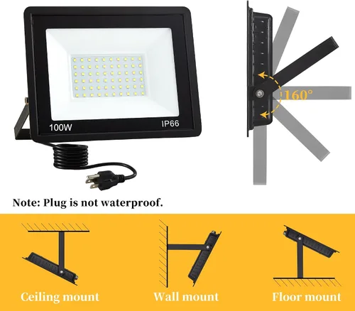 Miniatura 8 de Paquete de 4 luces de inundación LED de 100 W, luces de seguridad superbrillantes de 11000 LM, luz de inundación impermeable IP66 para exteriores