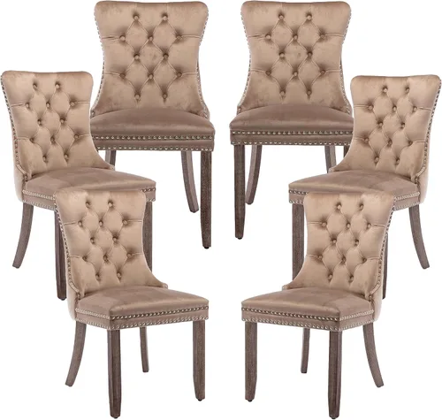 Miniatura 36 de LKTART Juego de 2 sillas de comedor de terciopelo, sillas de comedor copetudas con ribete de anillo de clavo, silla de comedor tapizada con patas
