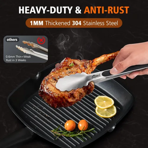 Miniatura 2 de Hotec Pinzas de Cocina de Acero Inoxidable, Juego de 2-9", Pinzas de Metal con Bloqueo para Cocinar, Servir, BBQ, Parrilla con Agarre Antideslizante