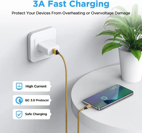 Miniatura 4 de etguuds Cable USB a USB C de 2 pies, paquete de 2 cables de carga USB A a tipo C de carga rápida para Samsung Galaxy A17 A16 A15 A26 A36 A56, S25