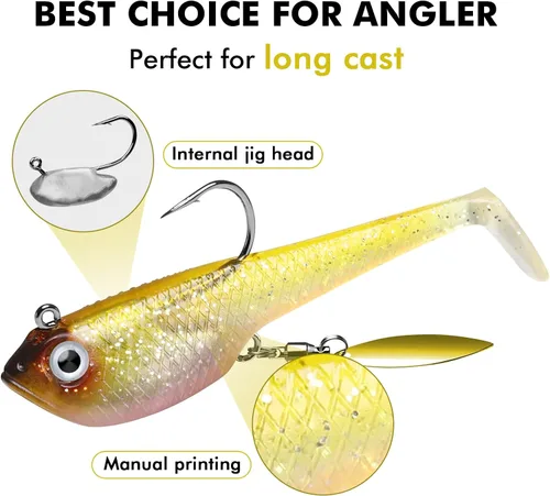 Miniatura 2 de TRUSCEND Shadtale Easy Catch Soft Fishing Lures with BKK Hooks - Trembly Sinking and Vibrating Swim for More Bites, Pre-Rigged Swimbaits for Bass
