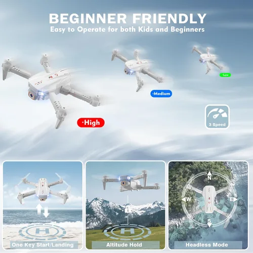 Miniatura 4 de Mini dron para niños, drones con cámara para adultos, dron para niños con control de gestos, inicio/aterrizaje con una tecla, volteretas 3D, vuelo