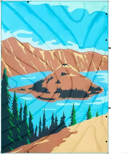 Miniatura 10 de Manta de camping impresa para exteriores, manta de picnic de 2 libras, manta impermeable hinchada para clima frío, manta cálida para senderismo