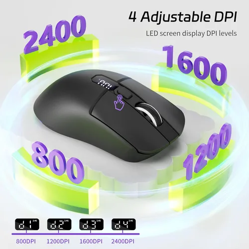 Miniatura 6 de Uciefy Ratón inalámbrico Bluetooth, triple modo (2.4G+BT5.0+BT5.1), mouse Bluetooth LED, USB C recargable con pantalla LED, ratones de computadora